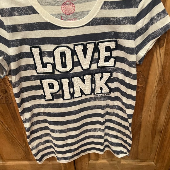Pink Victoria secret tee, size large, bavy and white strip - Picture 3 of 3